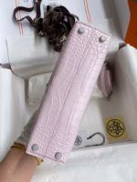 Hermes Kelly Mini II Sellier Handmade Bag In Mauve Pale Matte Alligator Leathe - Image 9