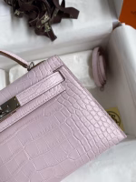 Hermes Kelly Mini II Sellier Handmade Bag In Mauve Pale Matte Alligator Leathe - Image 3