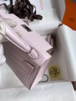 Hermes Kelly Mini II Sellier Handmade Bag In Mauve Pale Matte Alligator Leathe - Image 2
