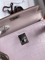 Hermes Kelly Mini II Sellier Handmade Bag In Mauve Pale Matte Alligator Leathe - Image 8