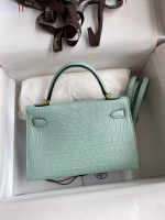 Hermes Kelly Mini II Sellier Handmade Bag In Vert D'eau Matte Alligator Leather - Image 6