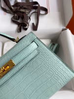 Hermes Kelly Mini II Sellier Handmade Bag In Vert D'eau Matte Alligator Leather - Image 8