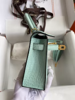 Hermes Kelly Mini II Sellier Handmade Bag In Vert D'eau Matte Alligator Leather - Image 2