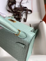 Hermes Kelly Mini II Sellier Handmade Bag In Vert D'eau Matte Alligator Leather - Image 3