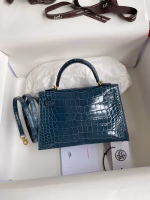 Hermes Kelly Mini II Sellier Handmade Bag In Blue Jean Shiny Alligator Leather - Image 8