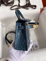 Hermes Kelly Mini II Sellier Handmade Bag In Blue Jean Shiny Alligator Leather - Image 4