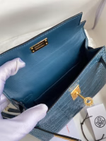 Hermes Kelly Mini II Sellier Handmade Bag In Blue Jean Shiny Alligator Leather - Image 6