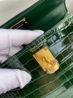 Hermes Kelly Mini II Sellier Handmade Bag In Malachite Shiny Alligator Leather - Image 3