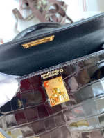 Hermes Kelly Mini II Sellier Handmade Bag In Black Shiny Alligator Leather - Image 4