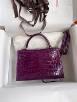 Hermes Kelly Mini II Sellier Handmade Bag In Purple Shiny Alligator Leather - Image 6