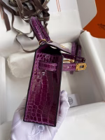 Hermes Kelly Mini II Sellier Handmade Bag In Purple Shiny Alligator Leather - Image 3