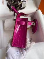 Hermes Kelly Mini II Sellier Handmade Bag In Rose Scheherazade Shiny Alligator Leather - Image 2