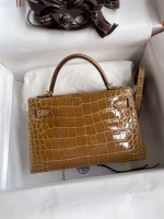 Hermes Kelly Mini II Sellier Handmade Bag In Ficelle Shiny Alligator Leather - Image 6