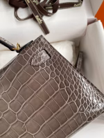 Hermes Kelly Mini II Sellier Handmade Bag In Gris Tourterelle Shiny Alligator Leather - Image 2