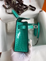 Hermes Kelly Mini II Sellier Handmade Bag In Vert Jude Shiny Alligator Leather - Image 4
