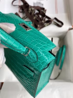 Hermes Kelly Mini II Sellier Handmade Bag In Vert Jude Shiny Alligator Leather - Image 3