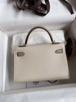 Hermes Kelly Mini II Sellier Bicolor Handmade Bag in Craie and Trench Epsom Calfskin - Image 9