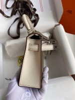 Hermes Kelly Mini II Sellier Bicolor Handmade Bag in Taupe and Craie Epsom Calfskin - Image 8