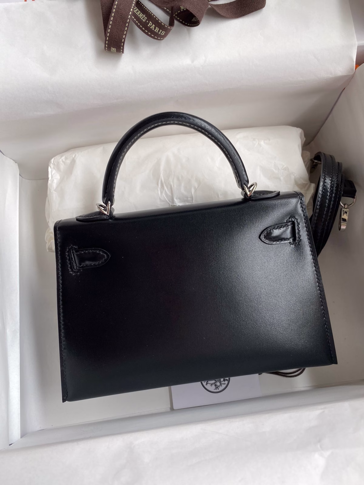 Hermes Kelly Mini II Sellier Handmade Bag In Black Box Calfskin - Image 6