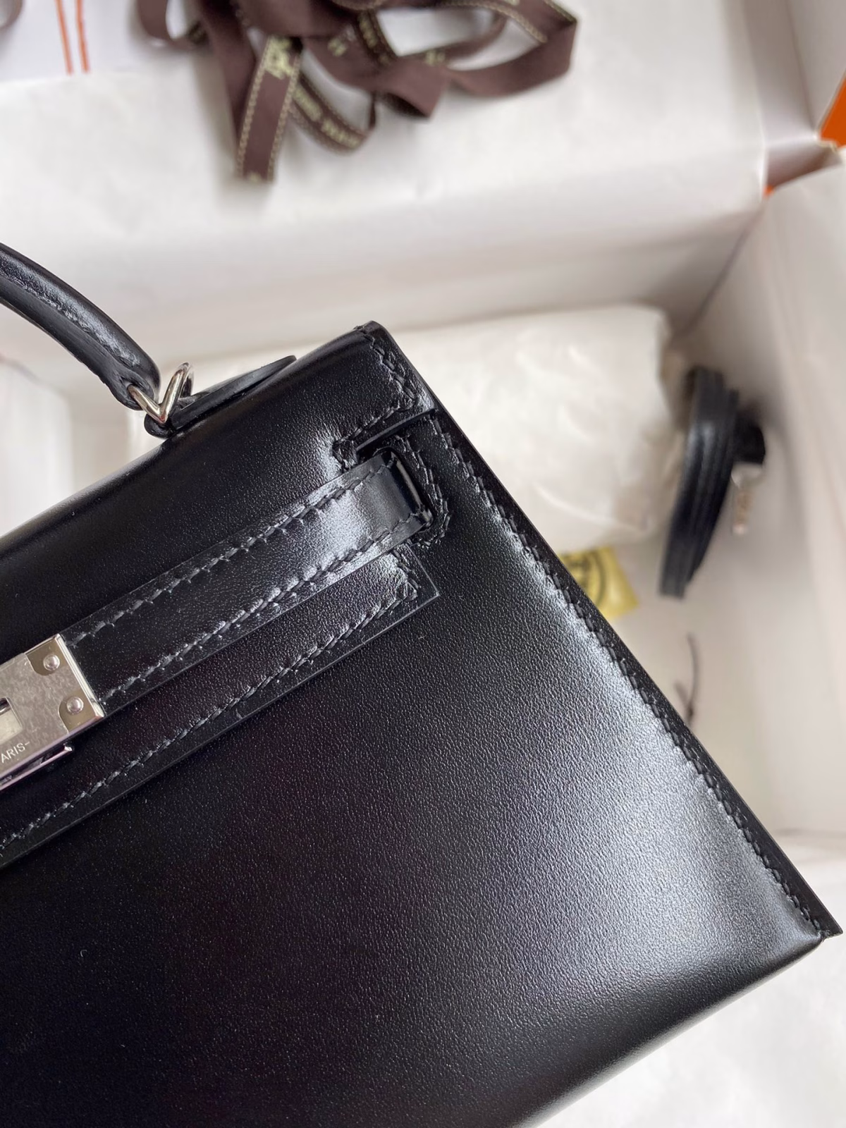 Hermes Kelly Mini II Sellier Handmade Bag In Black Box Calfskin - Image 8