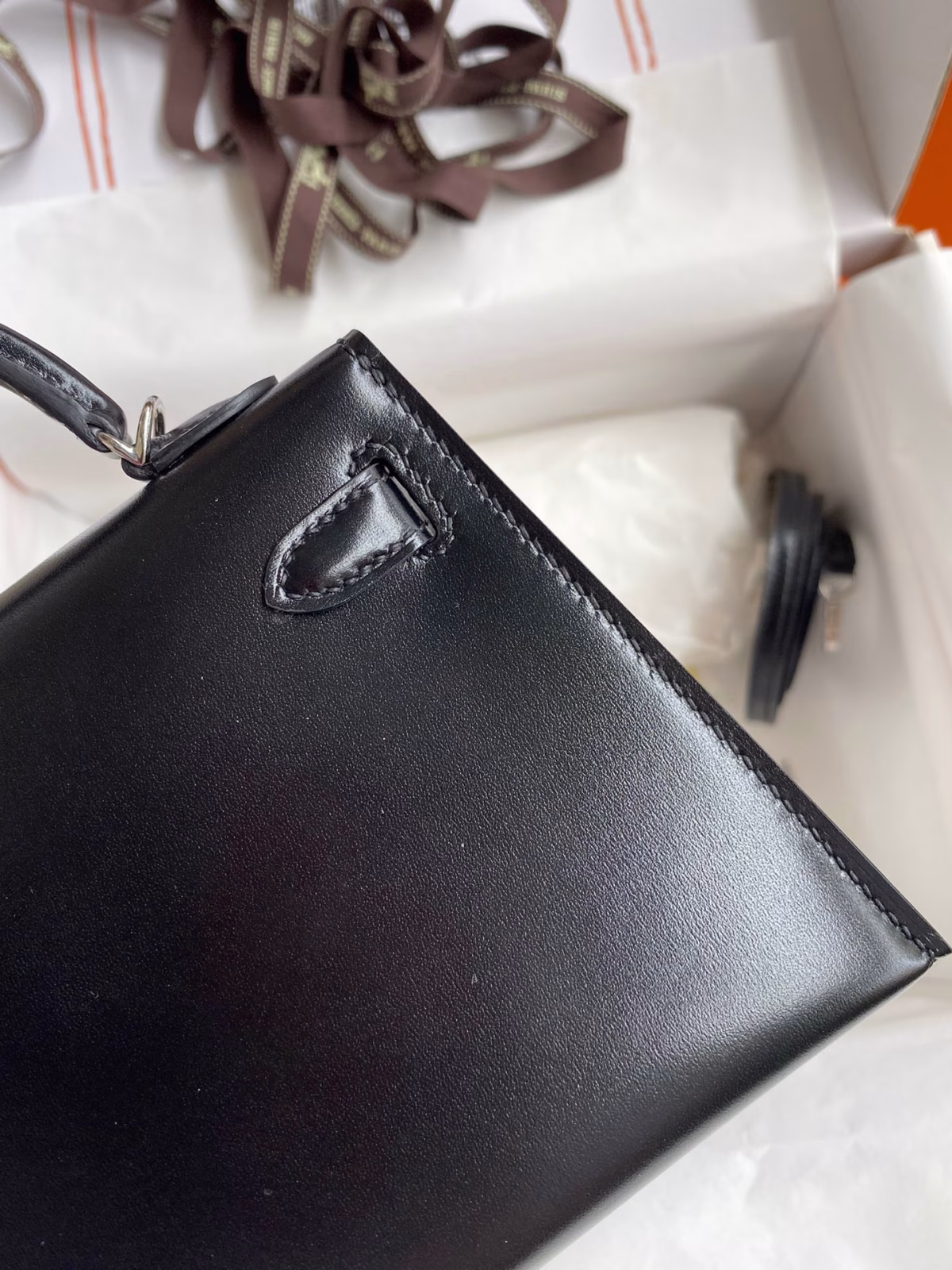 Hermes Kelly Mini II Sellier Handmade Bag In Black Box Calfskin - Image 5