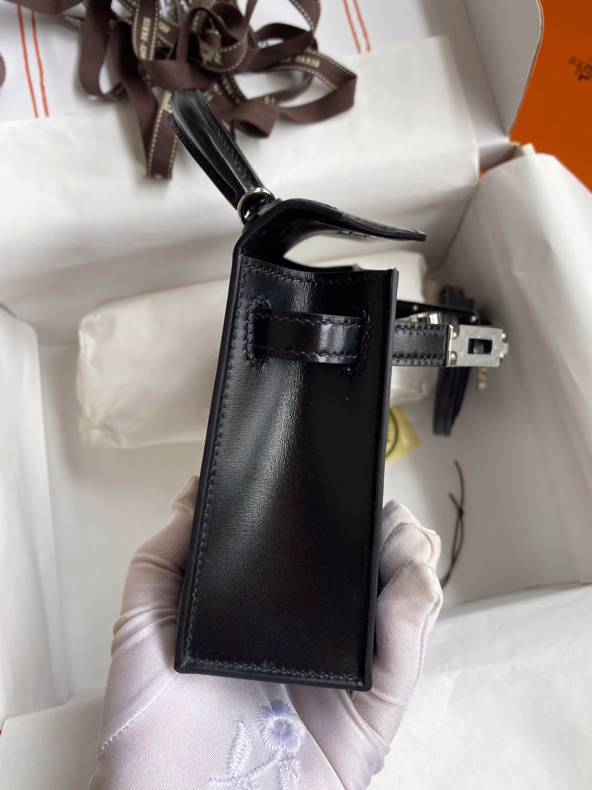 Hermes Kelly Mini II Sellier Handmade Bag In Black Box Calfskin - Image 3