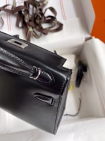 Hermes Kelly Mini II Sellier Handmade Bag In Black Box Calfskin - Image 9