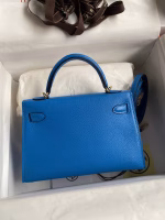 Hermes Kelly Mini II Sellier Handmade Bag In Blue Hydra Chevre Mysore Leather - Image 6