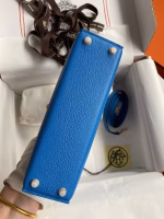 Hermes Kelly Mini II Sellier Handmade Bag In Blue Hydra Chevre Mysore Leather - Image 2