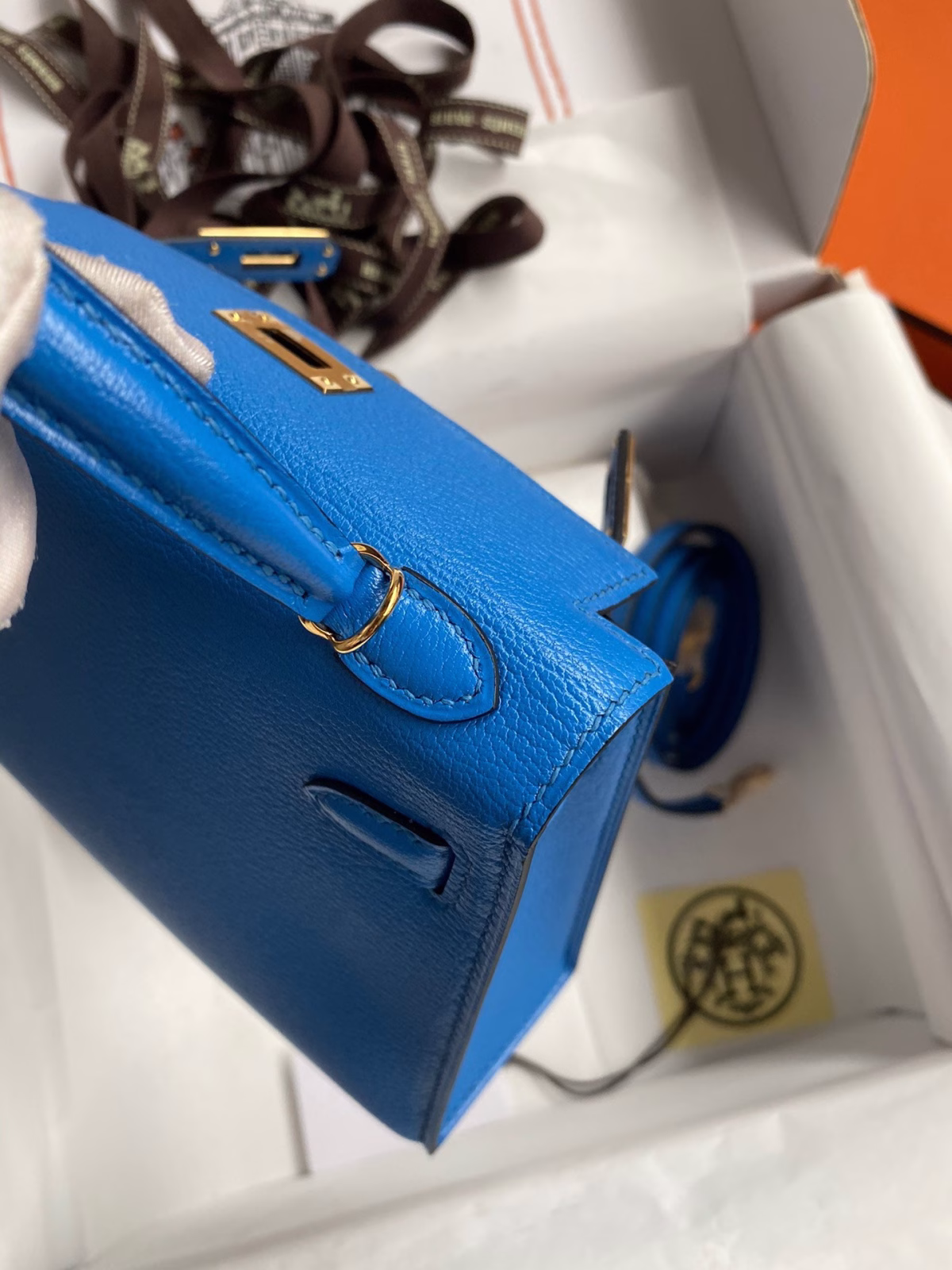 Hermes Kelly Mini II Sellier Handmade Bag In Blue Hydra Chevre Mysore Leather - Image 4