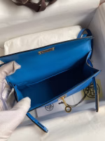 Hermes Kelly Mini II Sellier Handmade Bag In Blue Hydra Chevre Mysore Leather - Image 5