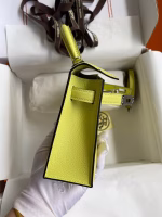 Hermes Kelly Mini II Sellier Handmade Bag In Jaune Bourgeon Chevre Mysore Leather - Image 3