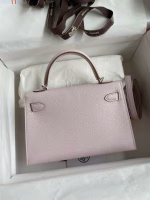 Hermes Kelly Mini II Sellier Handmade Bag In Mauve Pale Chevre Mysore Leather - Image 6