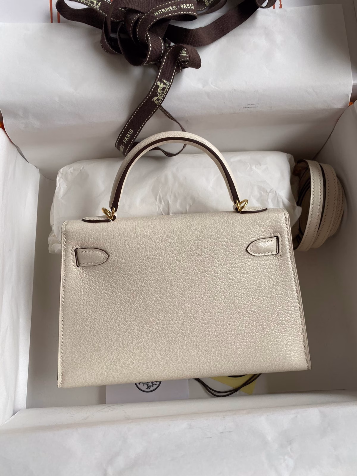 Hermes Kelly Mini II Sellier Handmade Bag In Nata Chevre Mysore Leather - Image 6