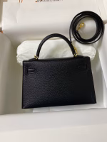 Hermes Kelly Mini II Sellier Handmade Bag In Black Chevre Mysore Leather - Image 6