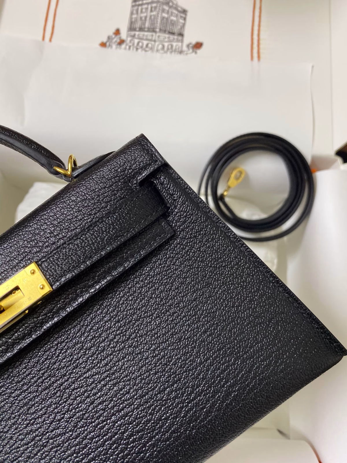 Hermes Kelly Mini II Sellier Handmade Bag In Black Chevre Mysore Leather - Image 8