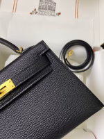 Hermes Kelly Mini II Sellier Handmade Bag In Black Chevre Mysore Leather - Image 8