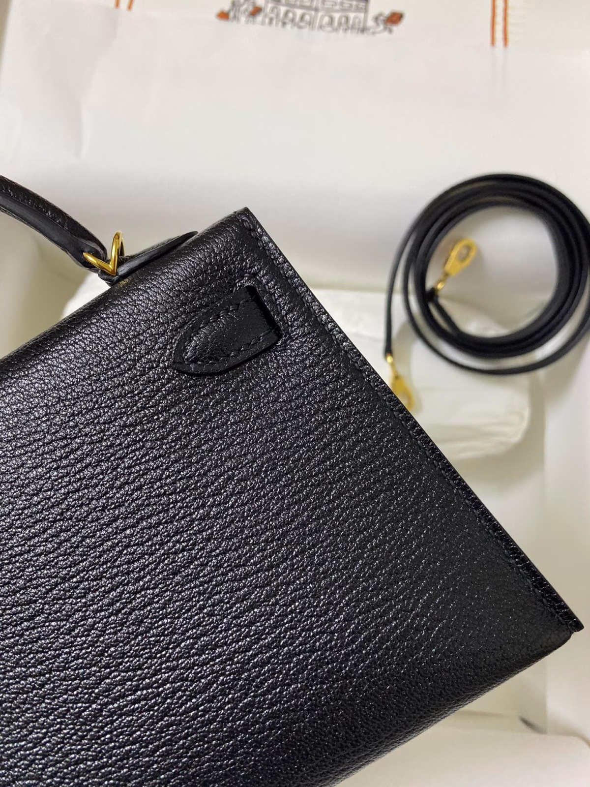 Hermes Kelly Mini II Sellier Handmade Bag In Black Chevre Mysore Leather - Image 9