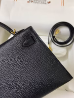 Hermes Kelly Mini II Sellier Handmade Bag In Black Chevre Mysore Leather - Image 9