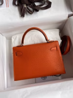 Hermes Kelly Mini II Sellier Handmade Bag In Orange Chevre Mysore Leather - Image 8