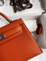 Hermes Kelly Mini II Sellier Handmade Bag In Orange Chevre Mysore Leather - Image 6