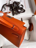 Hermes Kelly Mini II Sellier Handmade Bag In Orange Chevre Mysore Leather - Image 4