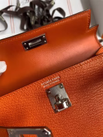 Hermes Kelly Mini II Sellier Handmade Bag In Orange Chevre Mysore Leather - Image 7