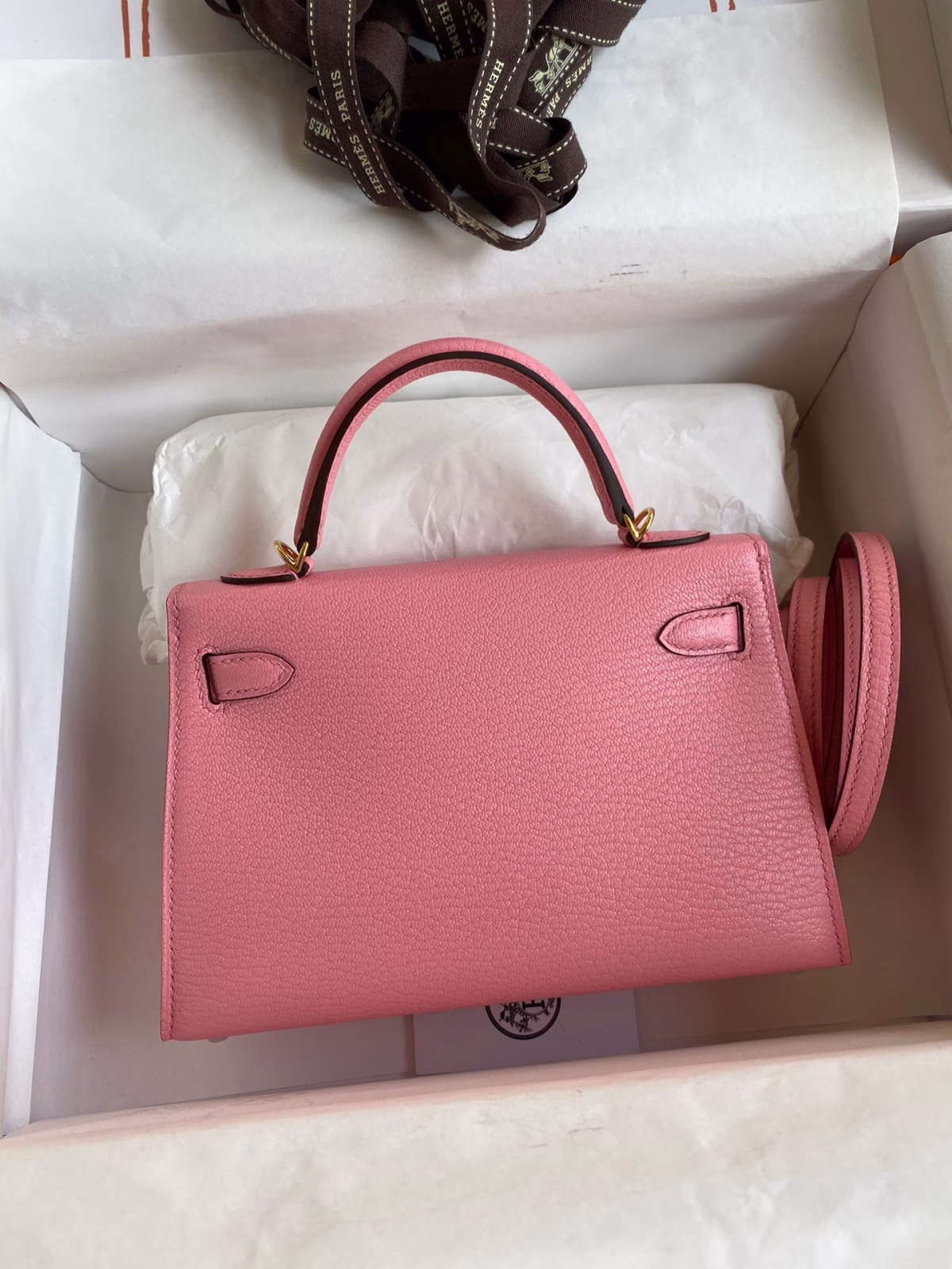 Hermes Kelly Mini II Sellier Handmade Bag In Rose Confetti Chevre Mysore Leather - Image 6