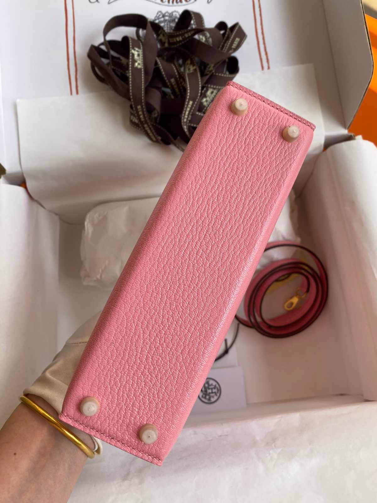 Hermes Kelly Mini II Sellier Handmade Bag In Rose Confetti Chevre Mysore Leather - Image 7
