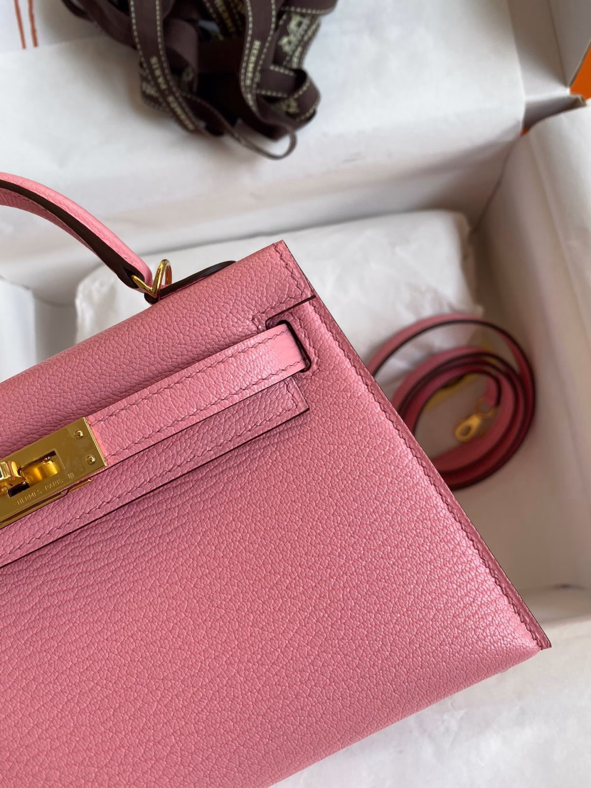 Hermes Kelly Mini II Sellier Handmade Bag In Rose Confetti Chevre Mysore Leather - Image 8
