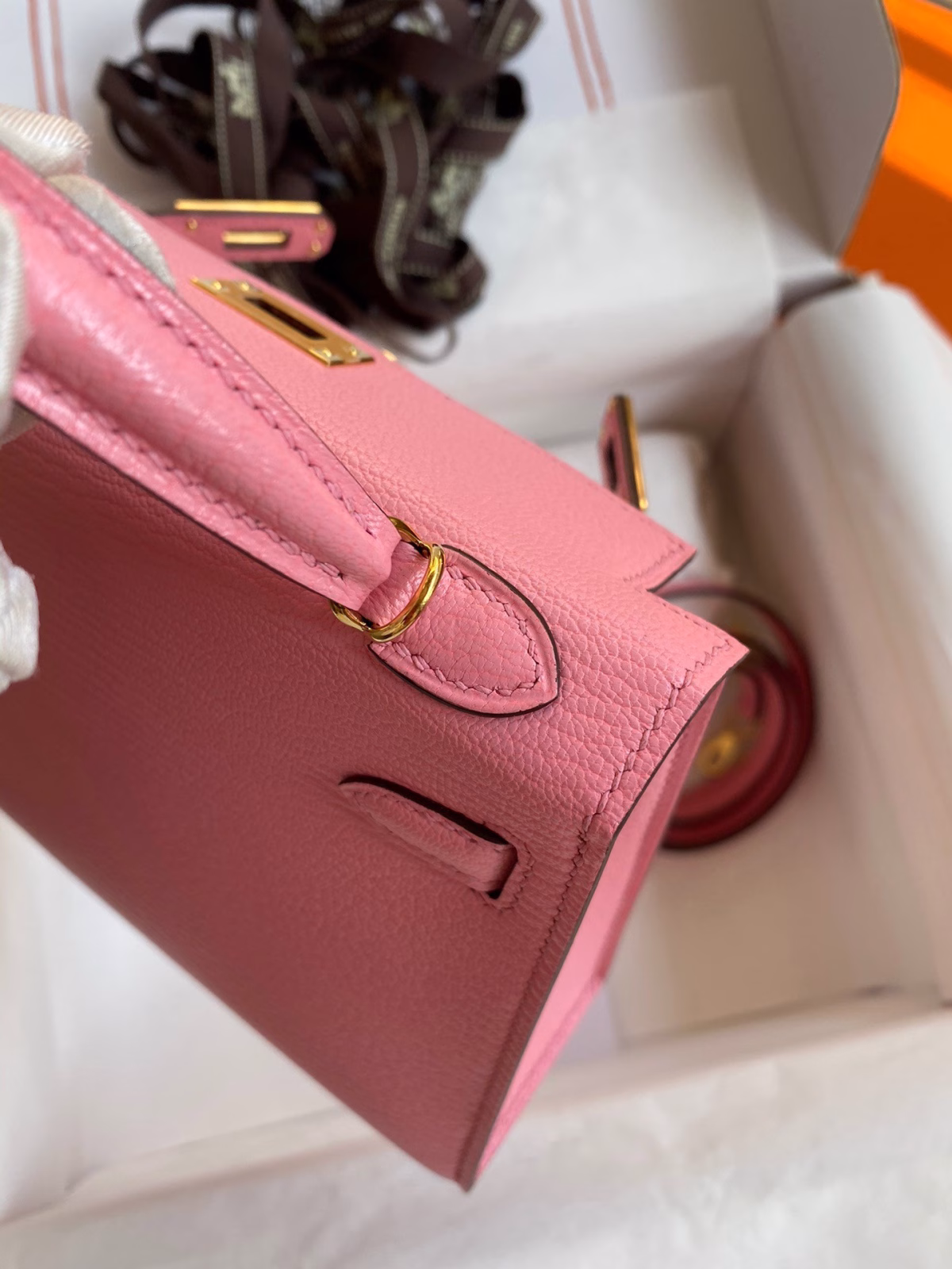 Hermes Kelly Mini II Sellier Handmade Bag In Rose Confetti Chevre Mysore Leather - Image 3
