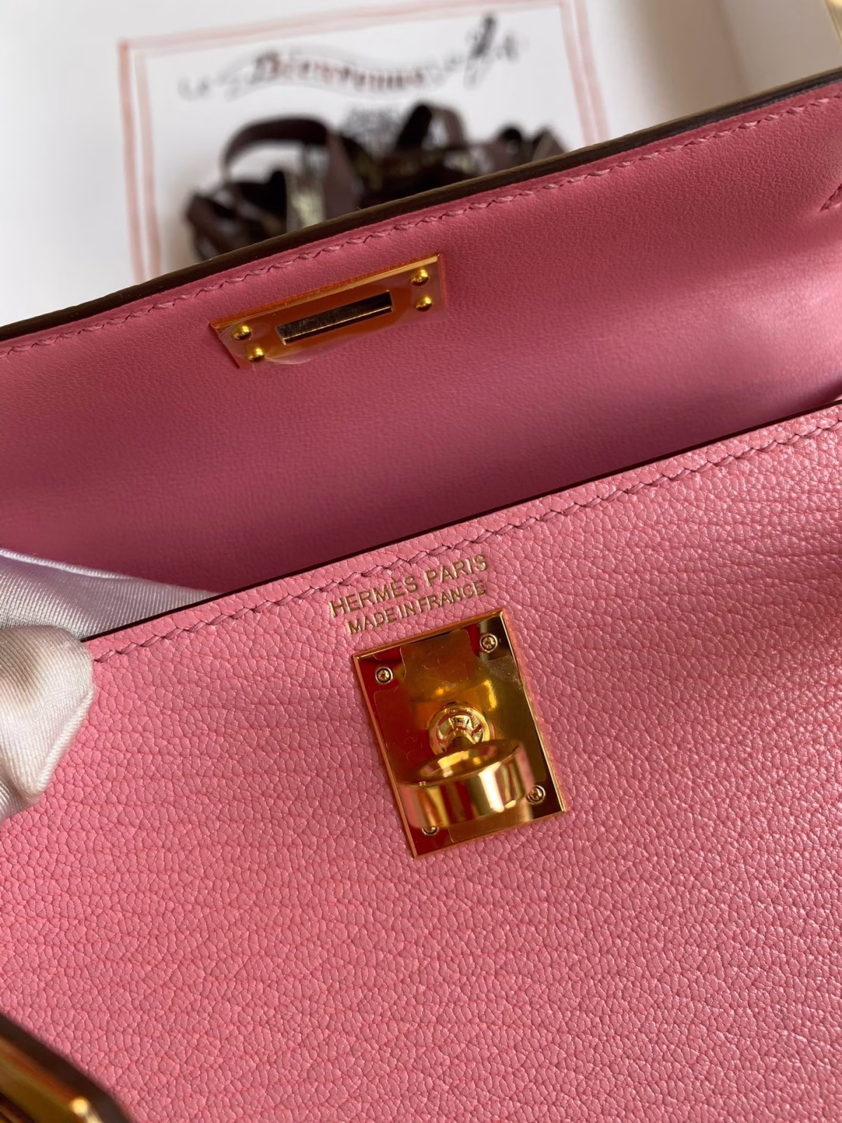Hermes Kelly Mini II Sellier Handmade Bag In Rose Confetti Chevre Mysore Leather - Image 4