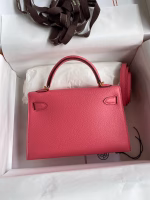 Hermes Kelly Mini II Sellier Handmade Bag In Rose Lipstick Chevre Mysore Leather - Image 9