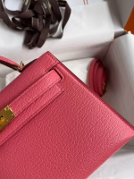 Hermes Kelly Mini II Sellier Handmade Bag In Rose Lipstick Chevre Mysore Leather - Image 4